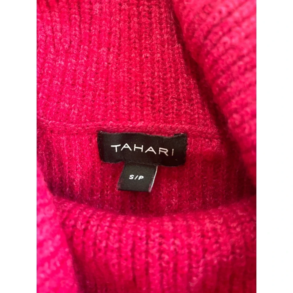 Tahari Magenta Pink Merino Wool Blend Cowl Neck Ribbed Sweater Small 2707000 - Picture 5 of 6